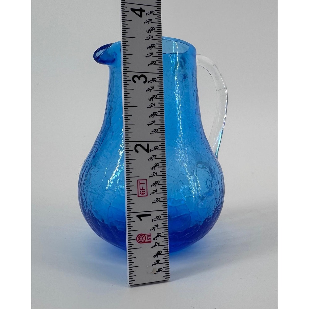 Blenko or Pilgrim Style Cobalt Crackle Glass Pitcher Decor Creamer Jug 3.5 in - Picture 7 of 9